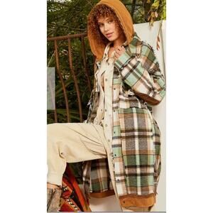 New without tags POL, Plaid Trucker Jacket, Sage Mocha Oversized Cotton SZ S